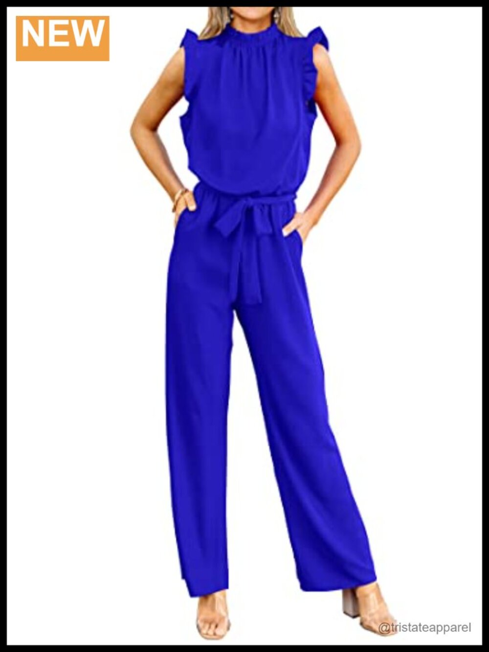 Kirundo Women's Dressy Jumpsuit Sleeveless Mock Neck Wide Leg Belted Pockets